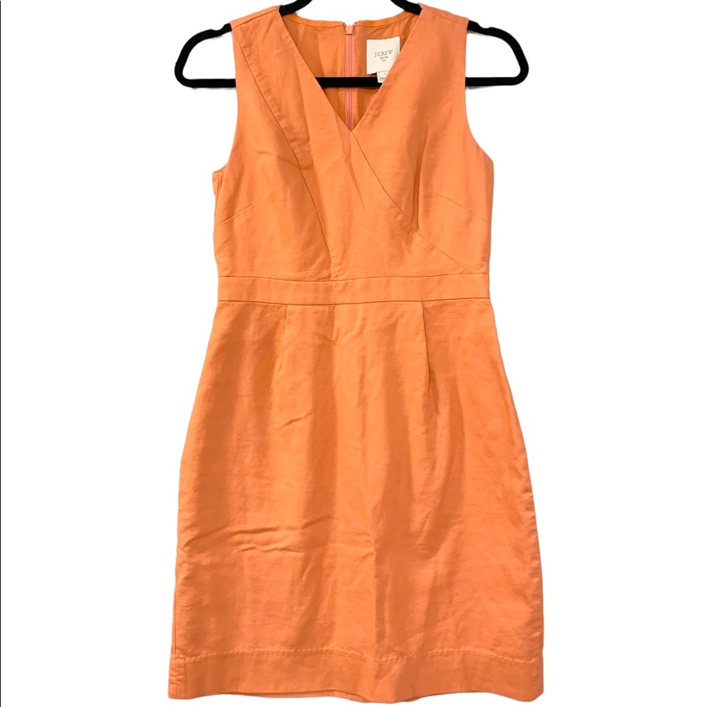 J. Crew Suiting Size 2 Sheath Dress Orange 100% Cotton V-Neck C4076 Summer